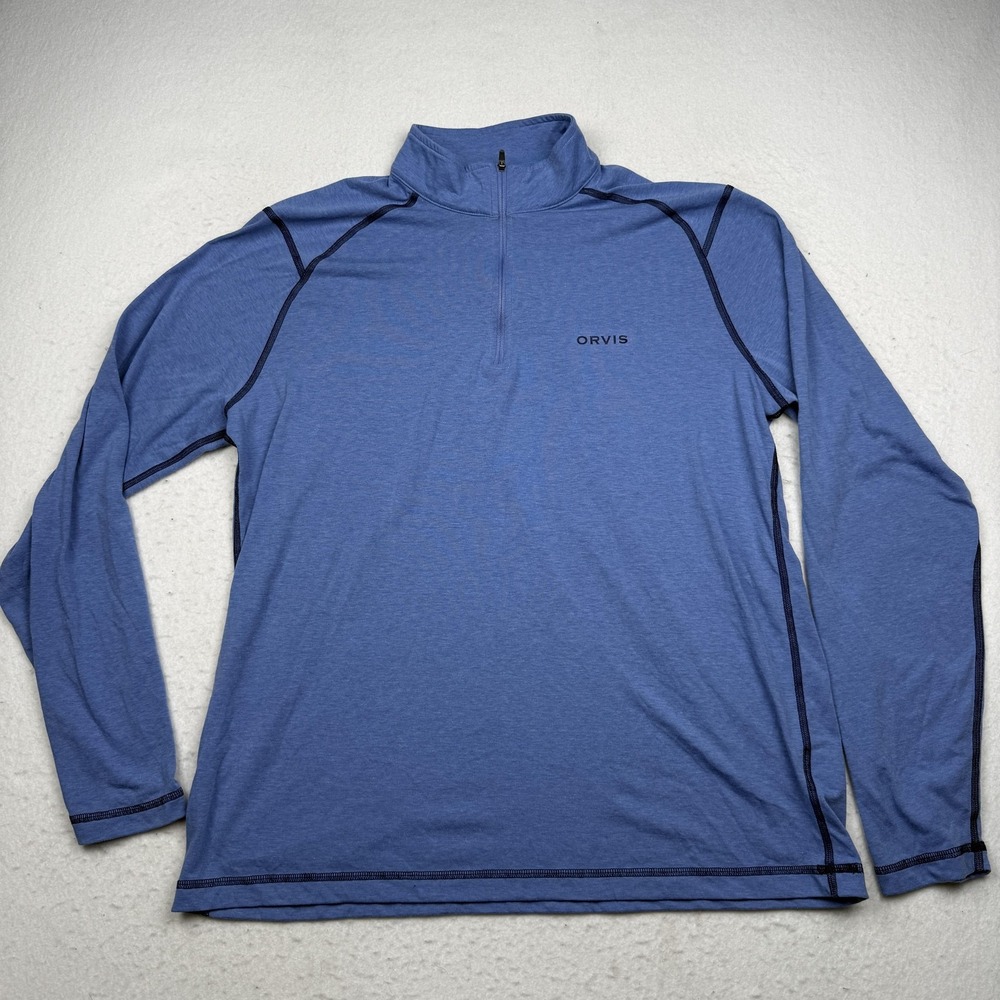 Orvis Pullover Mens Large Blue 1/4 Zip Long Sleeve Lightweight Fishing Top